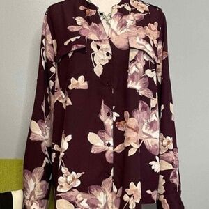 CALVIN KLEIN WINE FLORAL LONG SLEEVE SIZE XL